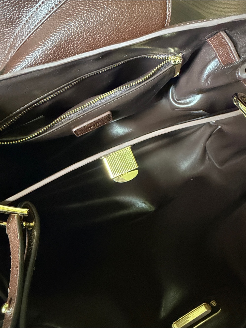 JW PEI Chocolate Brown Vegan Leather Shoulder Bag with Gold Accents - Picture 10 of 17